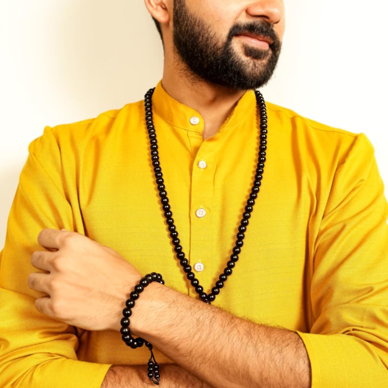 Divine Hindu Karungali Malai Mala 108 Beads & Bracelet Combo - Black Ebony Wood Spiritual Set for Meditation and Healing - Image 4