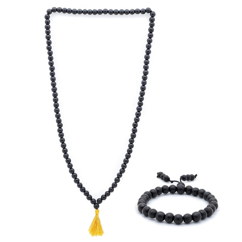 Divine Hindu Karungali Malai Mala 108 Beads & Bracelet Combo - Black Ebony Wood Spiritual Set for Meditation and Healing - Image 1