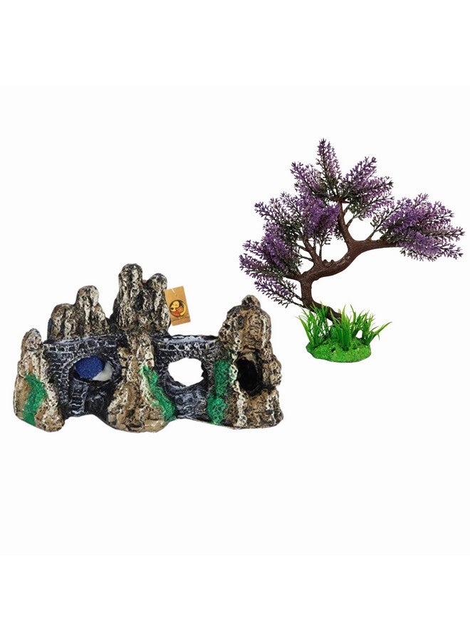 Generic Fish Tank Decorations Aquarium Artificial Plants And Resin Decor Combo For Fish Tank - (Lavender Plant + Brown Hills) |Aquarium Accessories Landscaping Ornament Terrarium Decor - Image 1