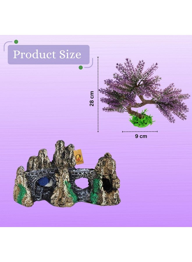 Generic Fish Tank Decorations Aquarium Artificial Plants And Resin Decor Combo For Fish Tank - (Lavender Plant + Brown Hills) |Aquarium Accessories Landscaping Ornament Terrarium Decor - Image 2