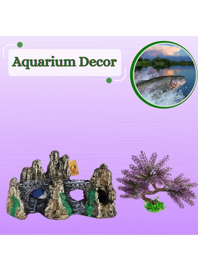 Generic Fish Tank Decorations Aquarium Artificial Plants And Resin Decor Combo For Fish Tank - (Lavender Plant + Brown Hills) |Aquarium Accessories Landscaping Ornament Terrarium Decor - Image 3