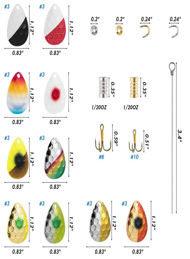 Dr.Fish 140 Pack Spinner Making Kit Hammered Colorado Blades Lure Making Accessories Supplies for Inline Spinners Clevis Shaft Lure Bodies Treble Hooks - Image 3