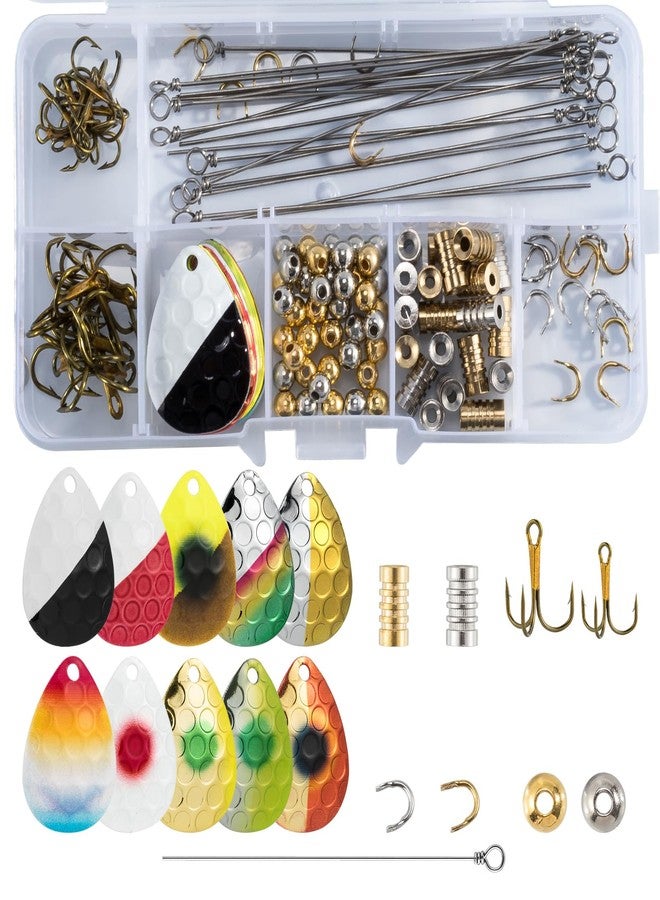 Dr.Fish 140 Pack Spinner Making Kit Hammered Colorado Blades Lure Making Accessories Supplies for Inline Spinners Clevis Shaft Lure Bodies Treble Hooks - Image 1