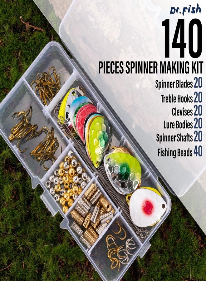 Dr.Fish 140 Pack Spinner Making Kit Hammered Colorado Blades Lure Making Accessories Supplies for Inline Spinners Clevis Shaft Lure Bodies Treble Hooks - Image 2