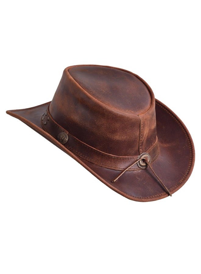 SideWinder Shapeable Outback hat Style Leather Cowboy Old Style hat for Men and Women Western Wide Brim Vintage, Brown, M - Image 5