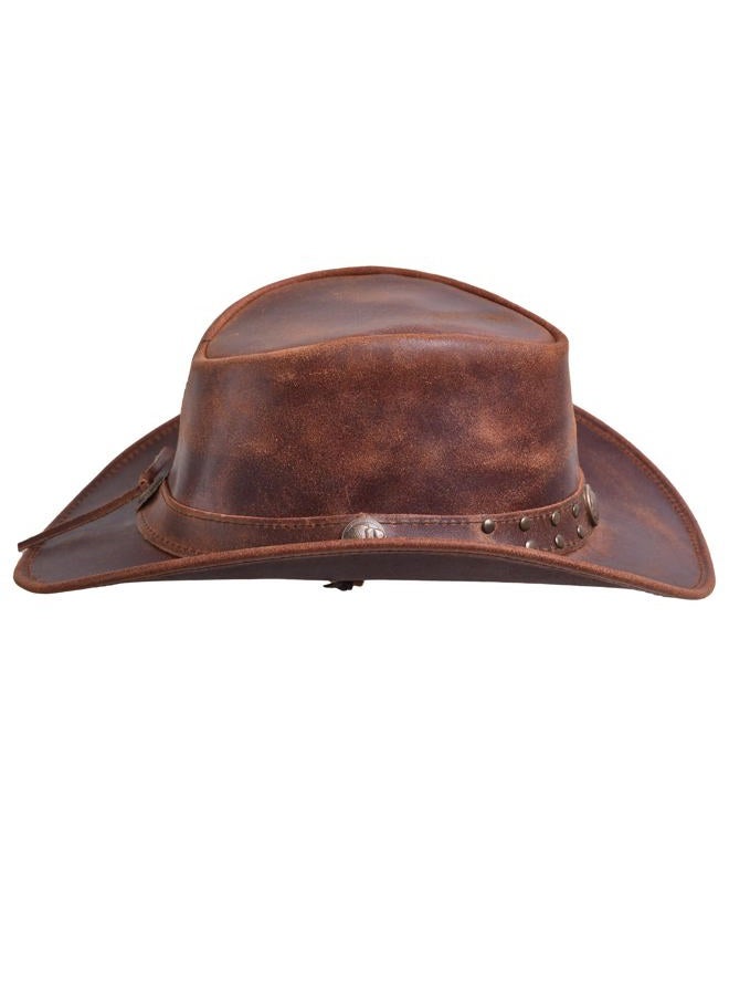 SideWinder Shapeable Outback hat Style Leather Cowboy Old Style hat for Men and Women Western Wide Brim Vintage, Brown, M - Image 4