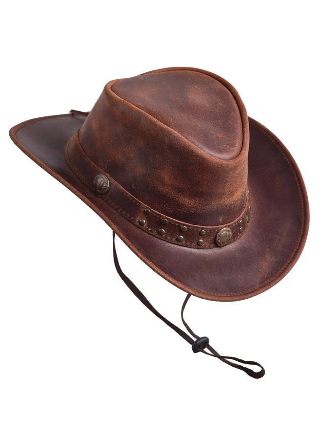 SideWinder Shapeable Outback hat Style Leather Cowboy Old Style hat for Men and Women Western Wide Brim Vintage, Brown, M - Image 1