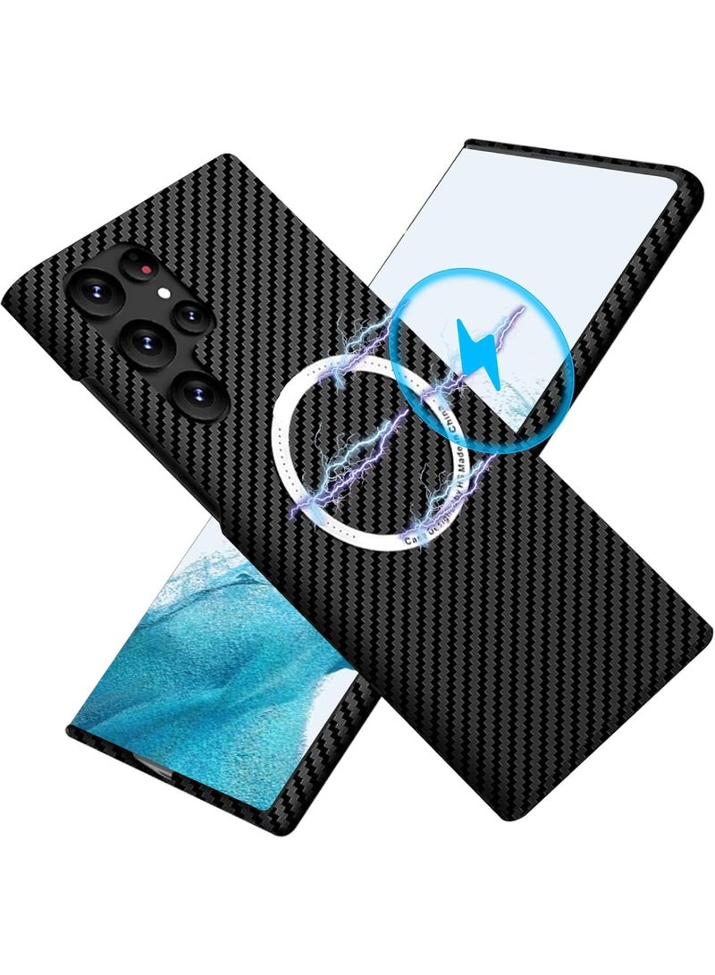اووكاي جراب سامسونج جالاكسي S24 ألترا من الكربون، جراب نحيف للغاية من ألياف الكربون، جراب واقٍ مغناطيسي رفيع من البولي كربونات لهاتف جالاكسي S24 ألترا 5G (أسود) - Image 1