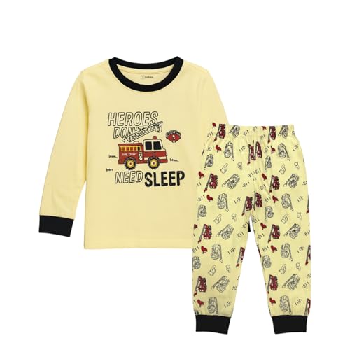 Kidbea® Unisex Kids Cotton Night Suit Set | Firetruck Print | Soft & Comfy Sleepwear for Kids | Full Sleeves Pajamas (Cream, 1-2 Years) - Image 1