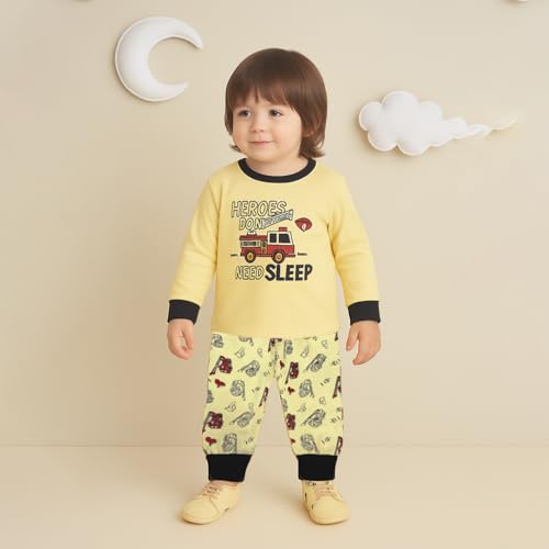 Kidbea® Unisex Kids Cotton Night Suit Set | Firetruck Print | Soft & Comfy Sleepwear for Kids | Full Sleeves Pajamas (Cream, 1-2 Years) - Image 5