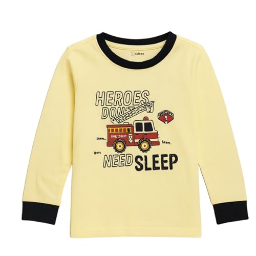 Kidbea® Unisex Kids Cotton Night Suit Set | Firetruck Print | Soft & Comfy Sleepwear for Kids | Full Sleeves Pajamas (Cream, 1-2 Years) - Image 2