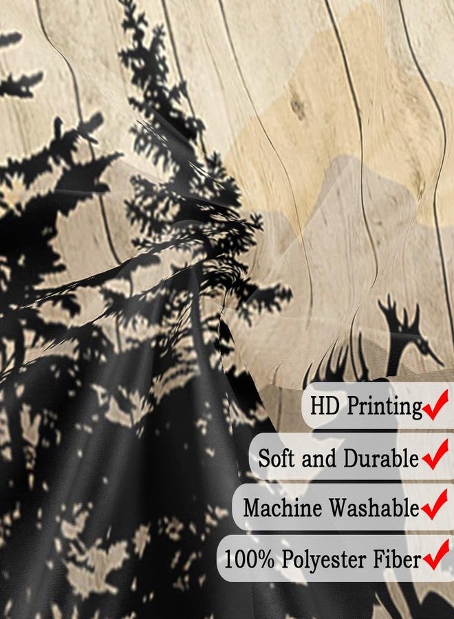 NYMB Cabin Shower Curtain, Rustic Shower Curtain Set, Cute Bear Deer Forest Print on Country Farmhouse Lodge Wooden Board Cloth Shower Curtains Bathroom Accessories with 12 Hooks, Tan Brown, (72X72) - Image 5