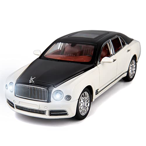 BDTCTK Compatible for 124 Scale Bentley Mulsanne Diecast Cars Models Pull Back Car Toys with 6 Open Doors Light and Sound Boys Toys Kids Adults Gifts White - Image 1
