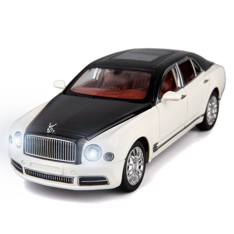 BDTCTK Compatible for 124 Scale Bentley Mulsanne Diecast Cars Models Pull Back Car Toys with 6 Open Doors Light and Sound Boys Toys Kids Adults Gifts White - Image 2