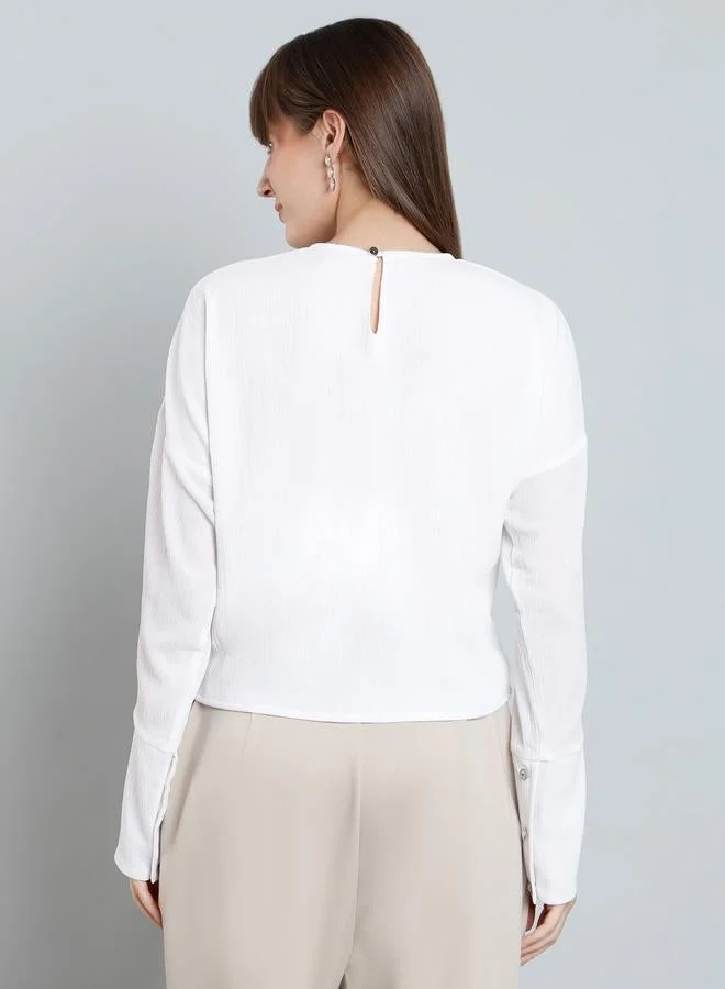 Mish  Mish Solid Button Details Top with Long Sleeves for Women | Best Price UAE