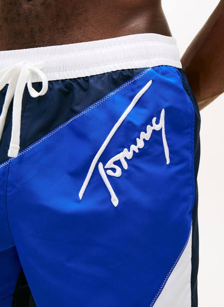 TOMMY HILFIGER Signature Colour-Blocked Mid Length Swim Shorts - Image 3