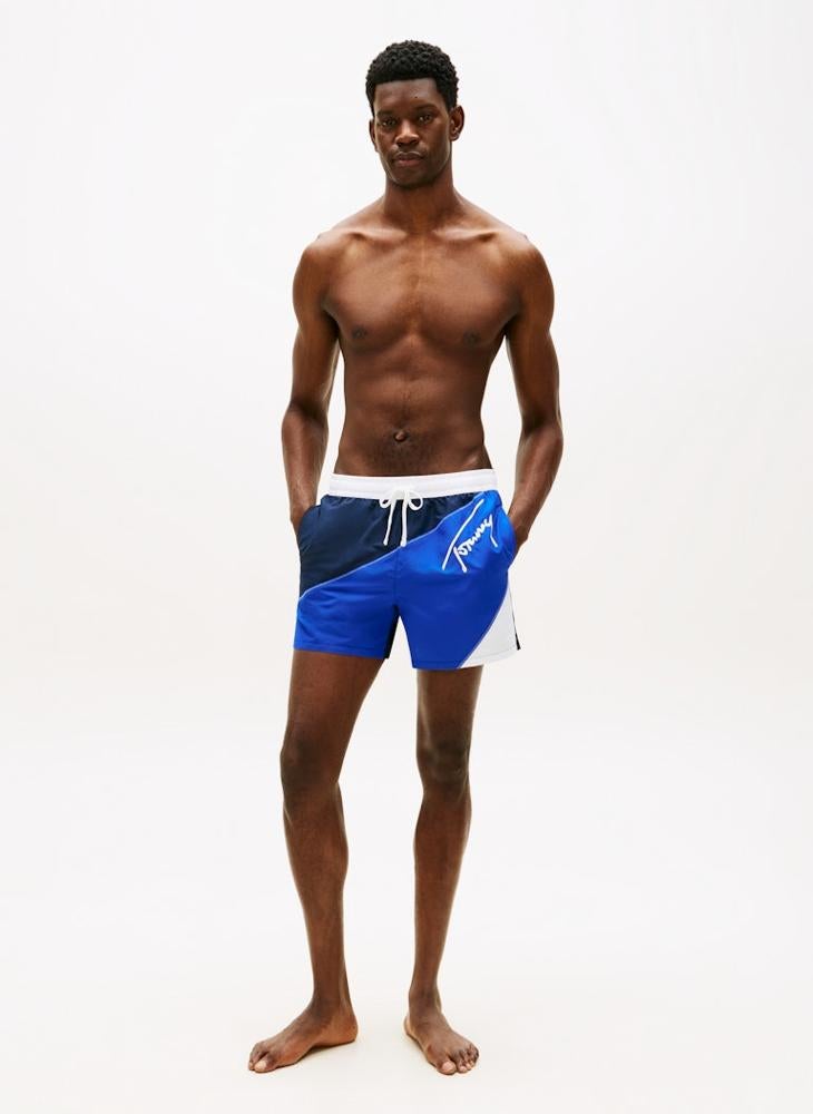 TOMMY HILFIGER Signature Colour-Blocked Mid Length Swim Shorts - Image 4