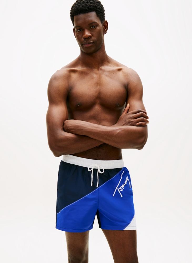 TOMMY HILFIGER Signature Colour-Blocked Mid Length Swim Shorts - Image 1