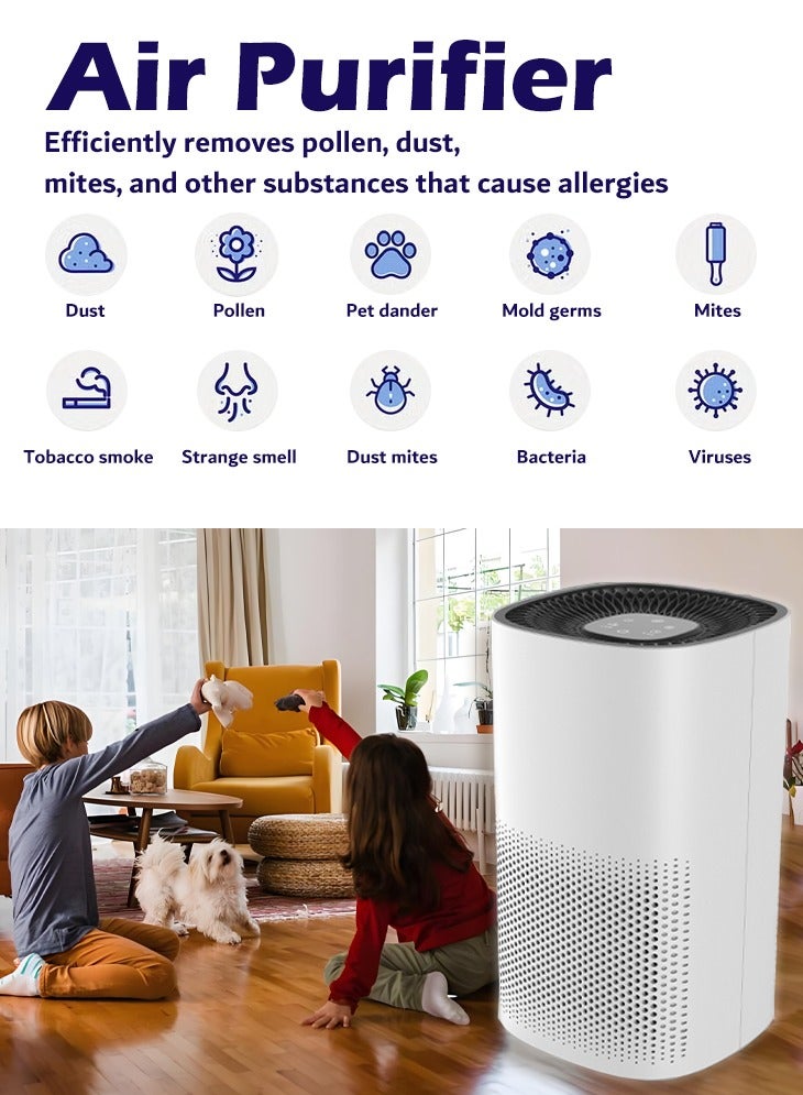 بوليفياز مُنقي هواء منزلي للمكتب والمطبخ حتى 16-24 متر مربع مع مخرج هواء دائري 360 درجة، فلتر HEPA يزيل الفورمالديهايد، البكتيريا، الفيروسات، الدخان، حبوب اللقاح، PM2.5، الغبار، TVOC، معدل تعقيم 99.99%، CADR 163 م³/ساعة، تحكم باللمس أسود وأبيض - Image 2