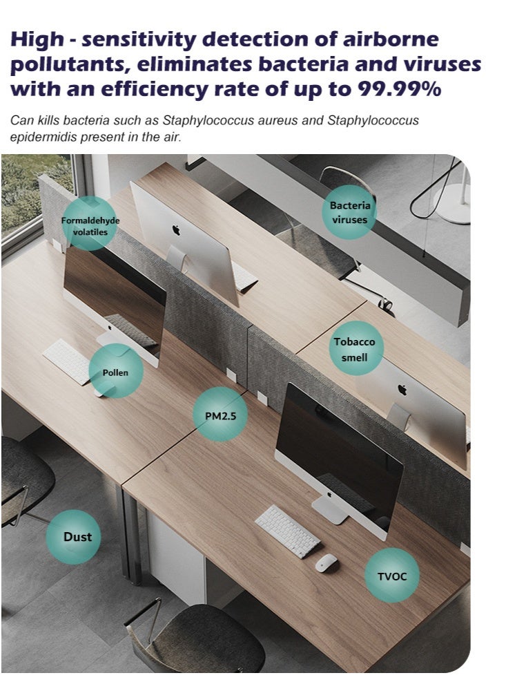 بوليفياز مُنقي هواء منزلي للمكتب والمطبخ حتى 16-24 متر مربع مع مخرج هواء دائري 360 درجة، فلتر HEPA يزيل الفورمالديهايد، البكتيريا، الفيروسات، الدخان، حبوب اللقاح، PM2.5، الغبار، TVOC، معدل تعقيم 99.99%، CADR 163 م³/ساعة، تحكم باللمس أسود وأبيض - Image 4