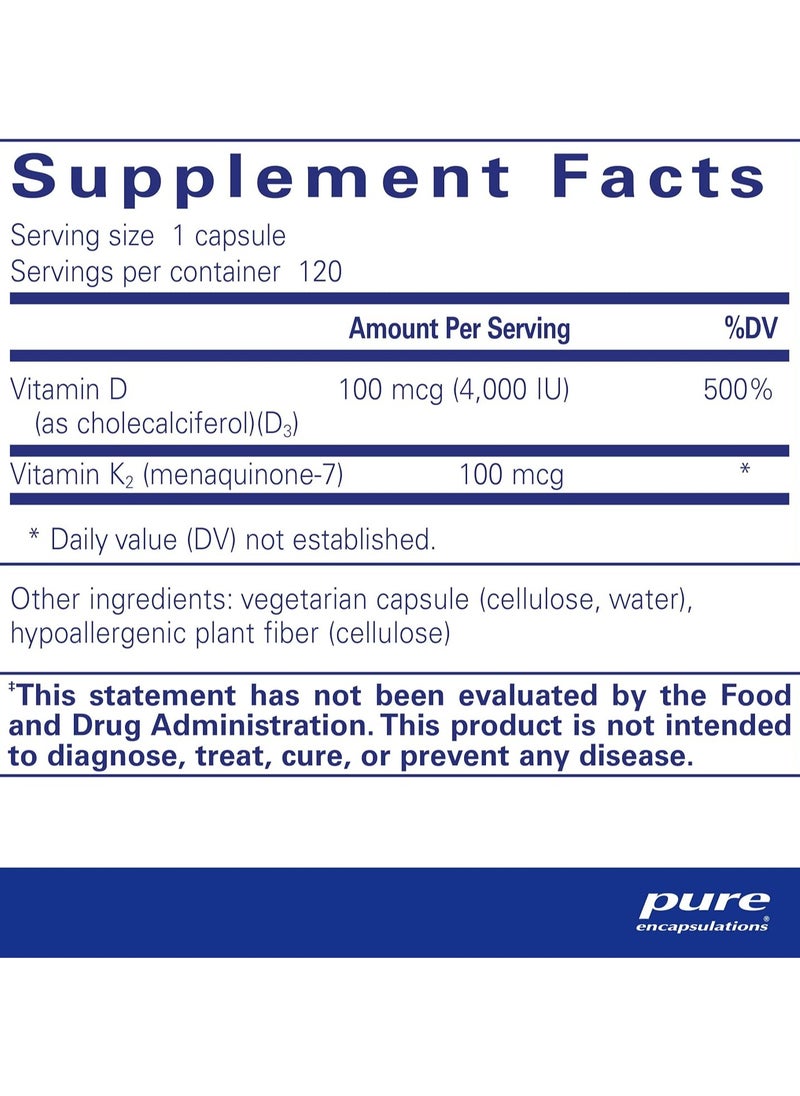 Pure Encapsulations - Vitamin D3 & K2, Bone and Vascular Health Support, 120 Capsules - Image 1