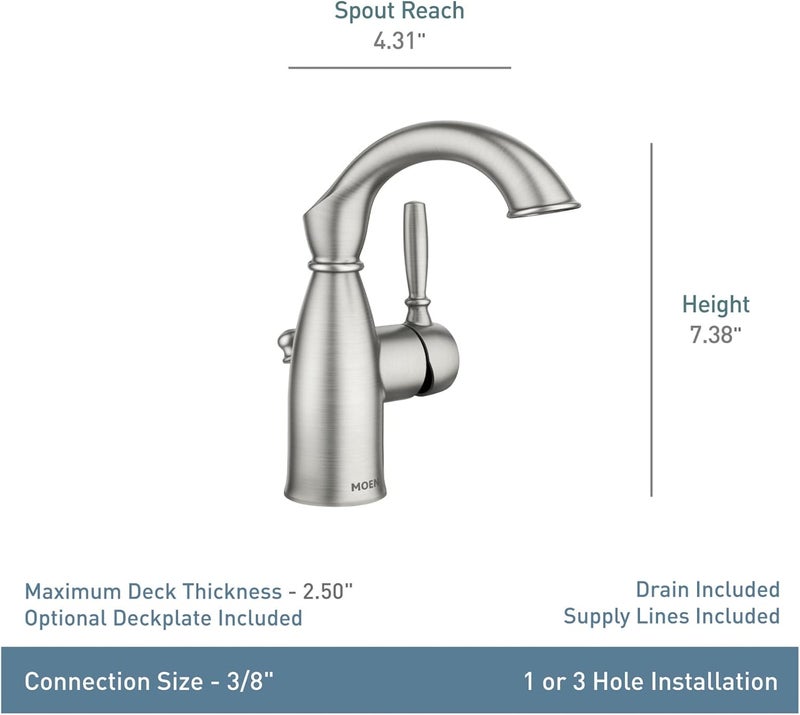 Moen Sarona Mediterranean Bronze OneHandle Single Hole Rustic Farmhouse Bathroom Faucet with Optional Deckplate Traditional Bathroom Sink Faucet and Drain Assembly 84144BRB - Image 3