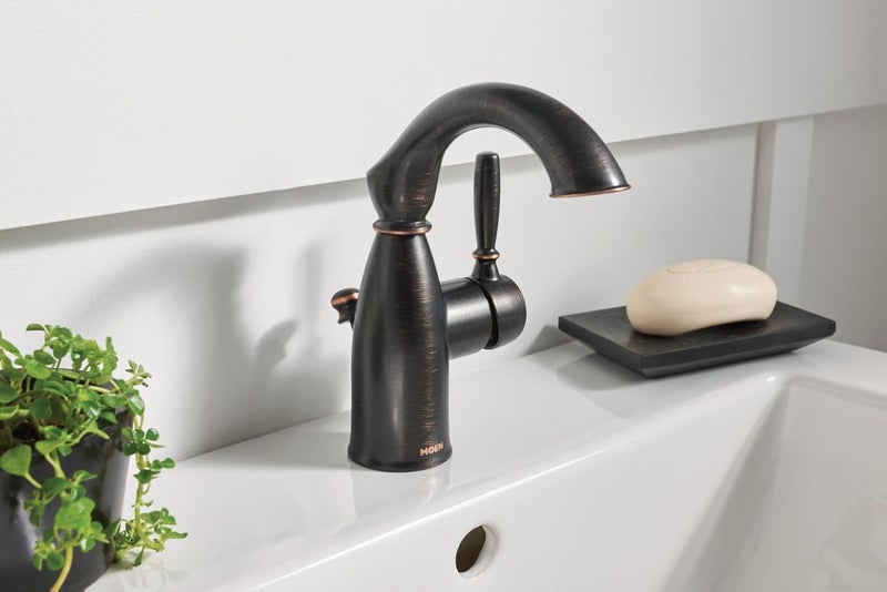 Moen Sarona Mediterranean Bronze OneHandle Single Hole Rustic Farmhouse Bathroom Faucet with Optional Deckplate Traditional Bathroom Sink Faucet and Drain Assembly 84144BRB - Image 5