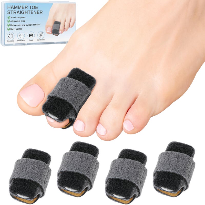DLMDLM 4pcs Hammer Toe Straightener with Aluminum Plate, Adjustable Hammer Toe Corrector for Women & Men,Toe Splints Wraps Relief for Curled, Bent Toes,Crooked & Broken Toes(Large) - Image 1