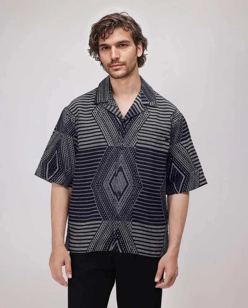 Rare Rabbit Men's Oversized Jacquard Shirt