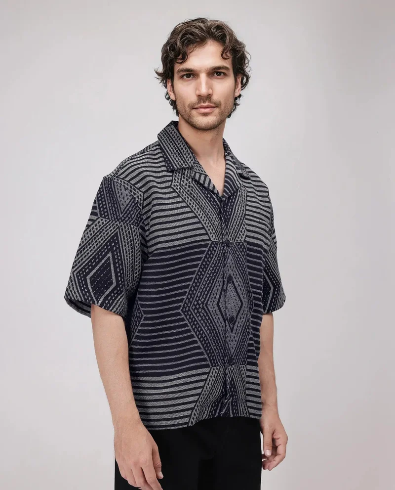 Rare Rabbit Men's Oversized Jacquard Shirt
