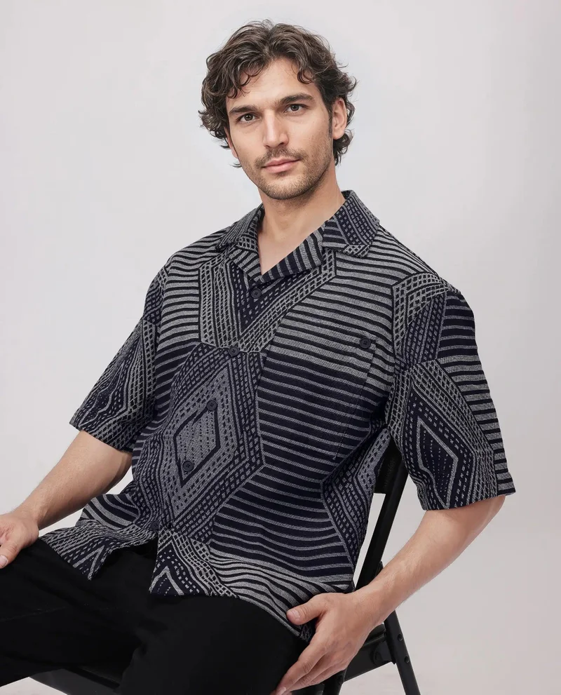 Rare Rabbit Men's Oversized Jacquard Shirt