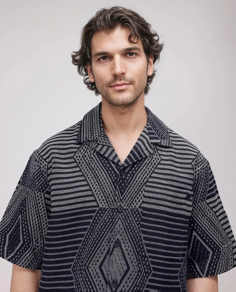 Rare Rabbit Men's Oversized Jacquard Shirt