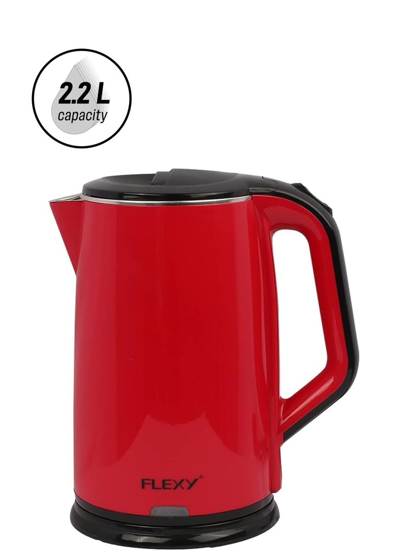 Flexy 2.2L Litre Cordless Concealed Stainless Steel Jug Kettle - Red - Image 1