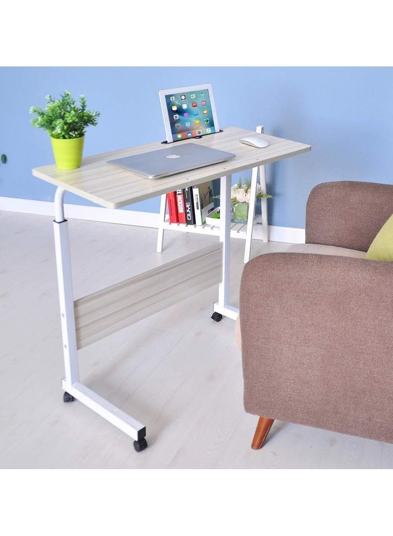 BLOOMING TIME Adjustable Mobile Laptop Table with Lockable Wheels & Card Slot – Portable Rolling Desk for Bed, Sofa, Office,60 * 40cm(71-90cm Height) - Image 1