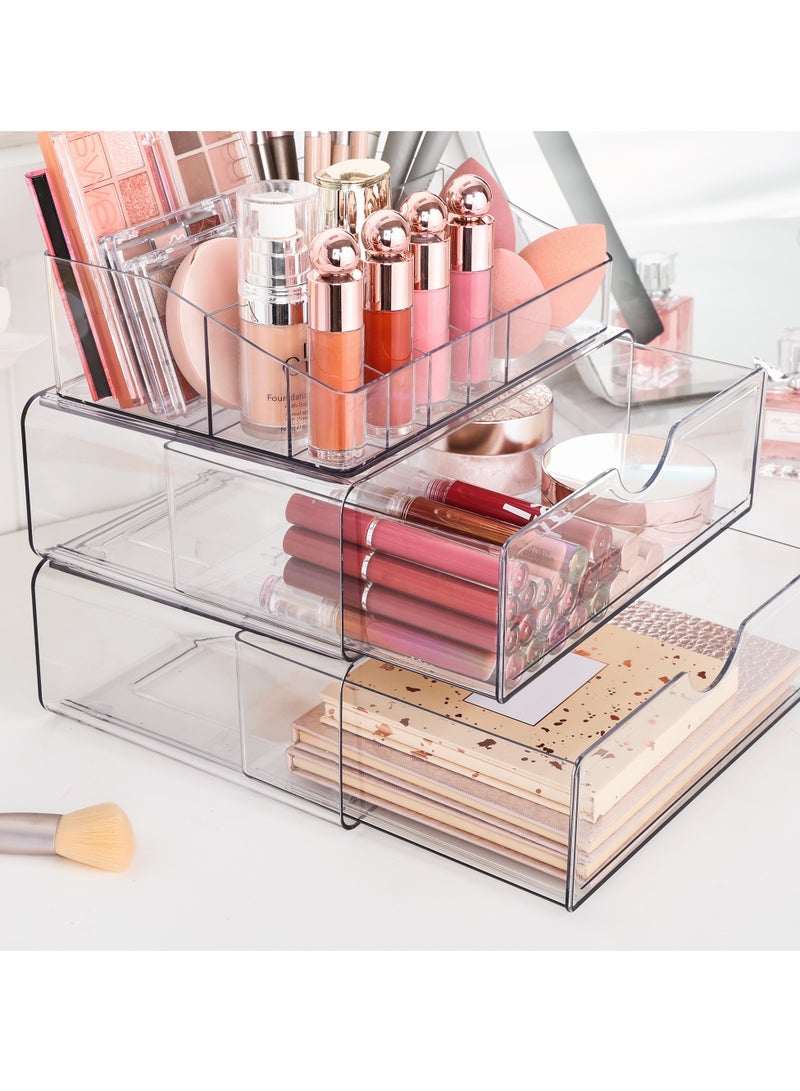 Vtopmart 4-Tier Clear Makeup Organizer with Drawer, Cosmetic & Bathroom Countertop Storage for Vanity, Skincare, Jewelry, Hair Tools - Space-Saving Desktop Organizer - Image 3