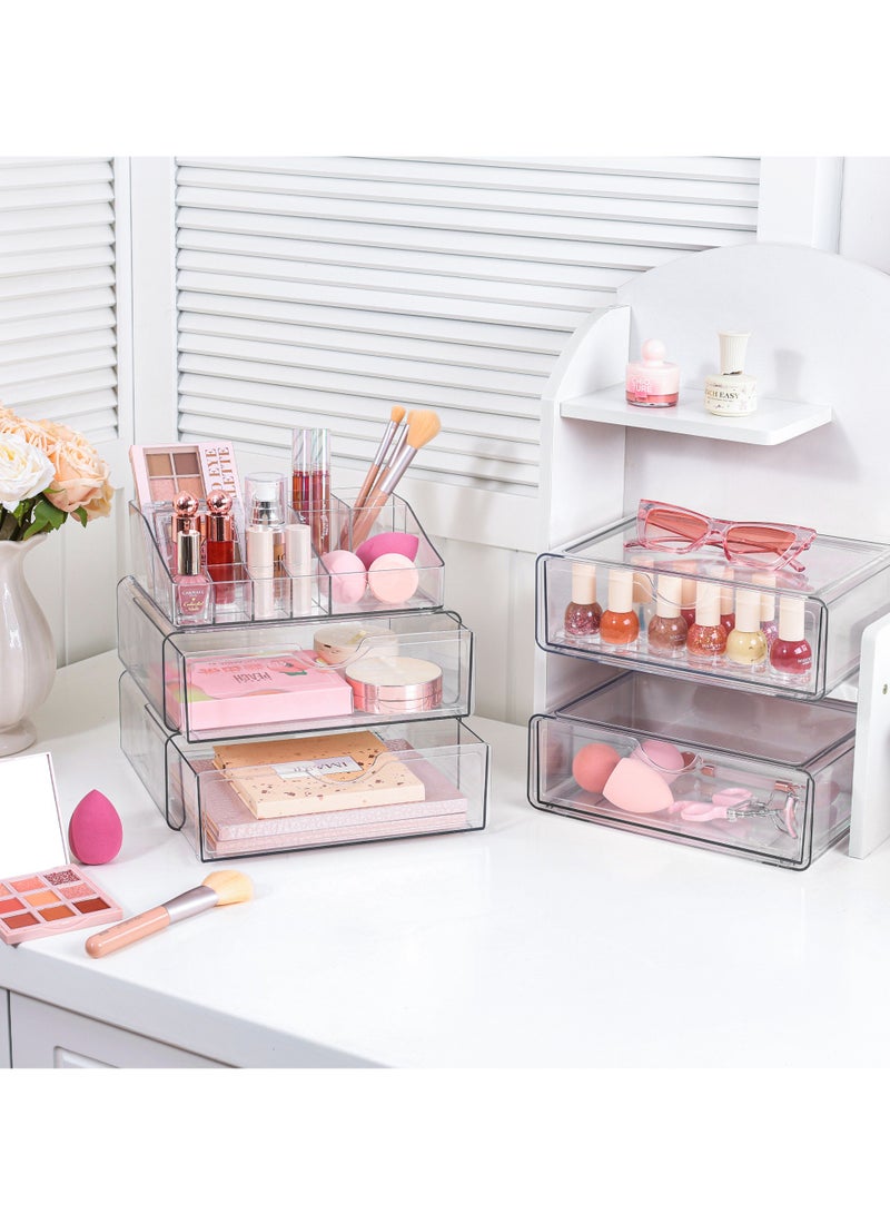 Vtopmart 4-Tier Clear Makeup Organizer with Drawer, Cosmetic & Bathroom Countertop Storage for Vanity, Skincare, Jewelry, Hair Tools - Space-Saving Desktop Organizer - Image 5