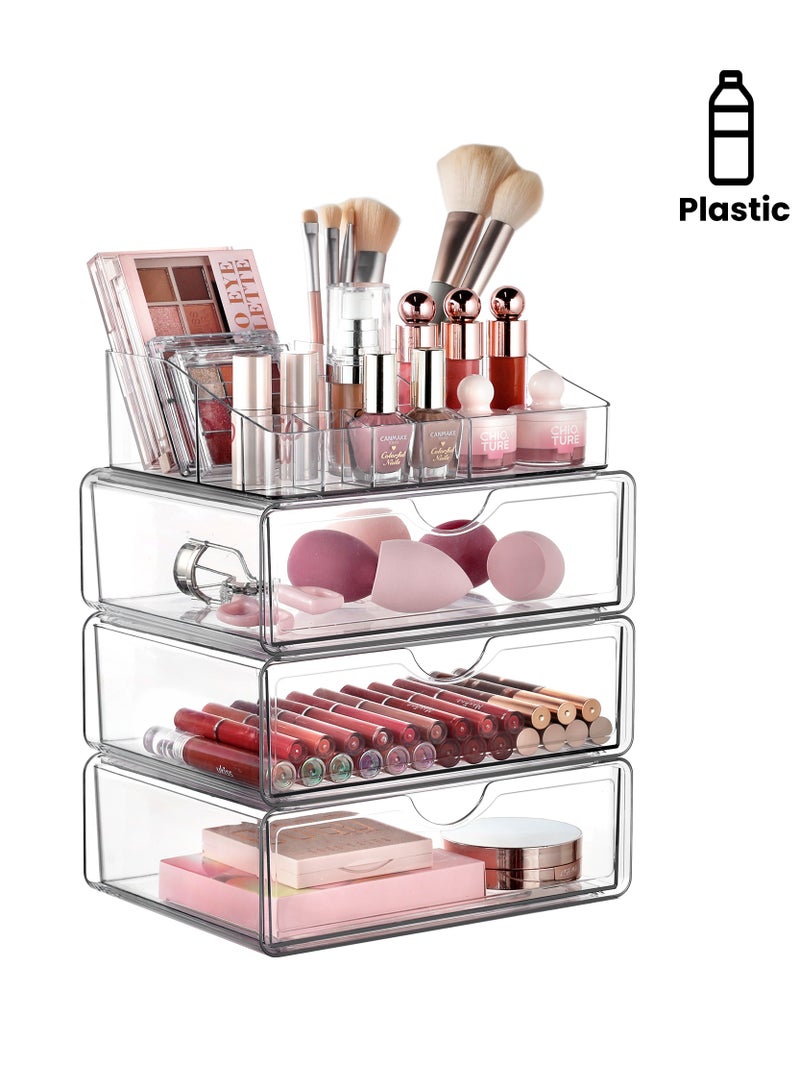Vtopmart 4-Tier Clear Makeup Organizer with Drawer, Cosmetic & Bathroom Countertop Storage for Vanity, Skincare, Jewelry, Hair Tools - Space-Saving Desktop Organizer - Image 1