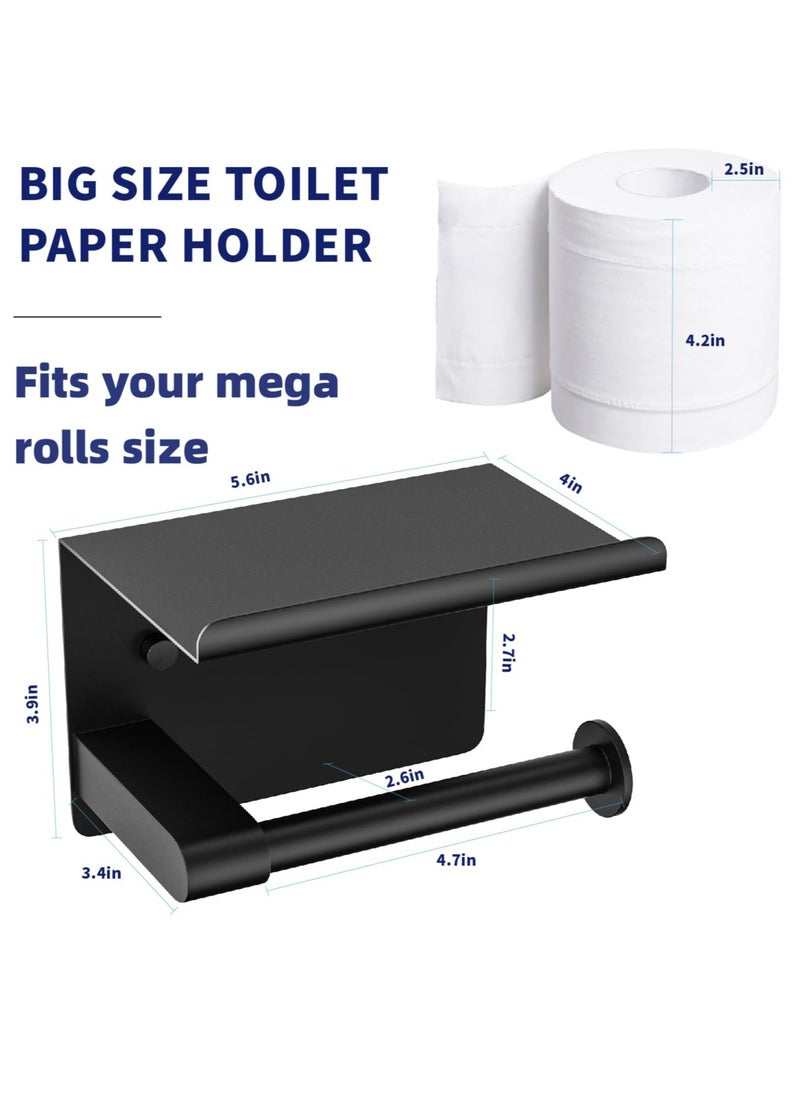Excefore Toilet Paper Holder Wall Mount, Fits Mega Rolls Size Matte Black Toilet Paper Holder with Shelf, Rustproof Stainless Steel Self Adhesive Toilet Paper Holder, Black Bathroom Toilet Paper Holder  - Image 2