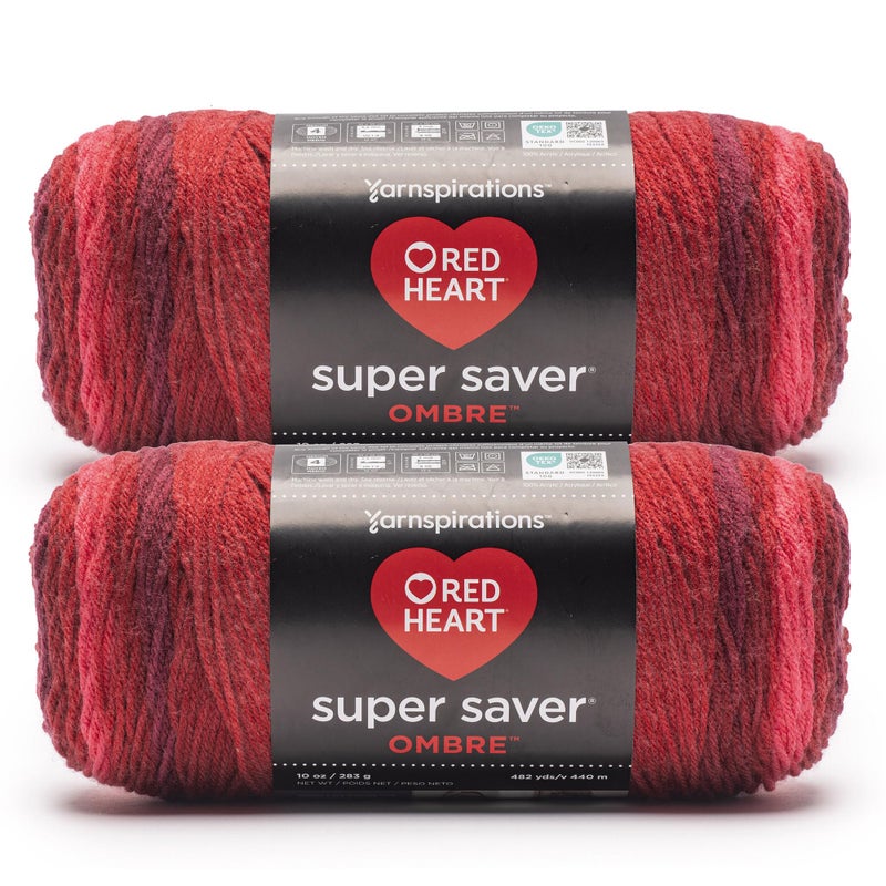 Red Heart Super Saver Ombre Tomato Yarn - 2 Pack of 283g/10oz - 100% Acrylic - #4 Worsted (Medium) - 482 Yards - Knitting/Crochet - Image 1