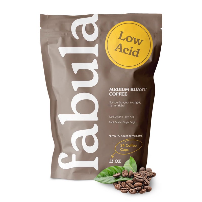 Fabula Low Acid Coffee Beans Whole, USDA Organic Coffee Beans Medium Roast - Non-GMO - No Molds - Mycotoxins Pesticides Free - Single Origin - 12 oz - Image 1