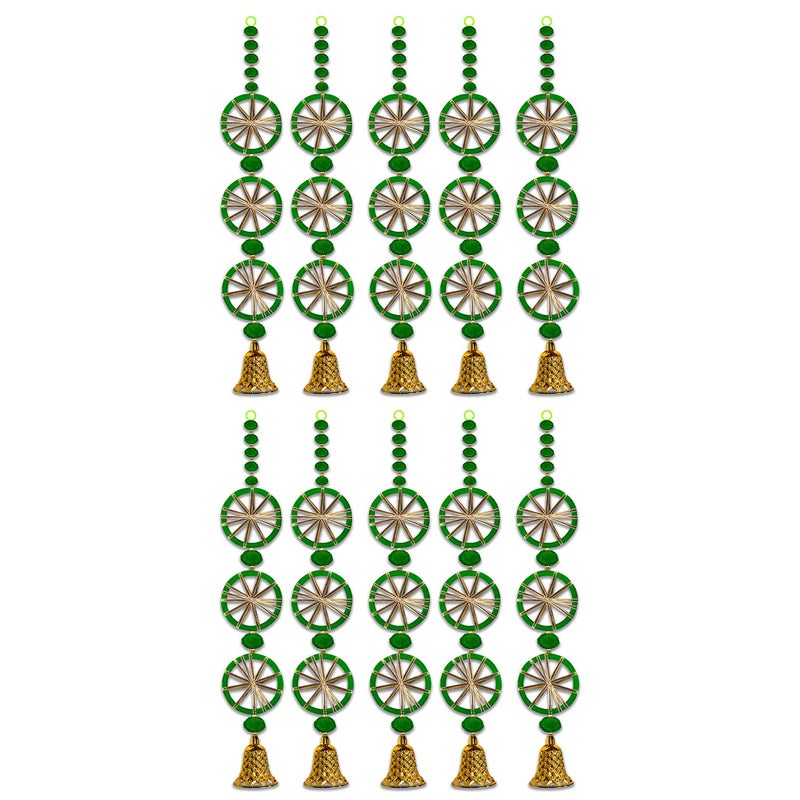 Rajasthan Kraft Rajasthan Kraft Pom Pom Jaal Chudi String Door Hanging Handmade Wall Hanging Backdrop Hanging DecorationDiwali Decoration for Home Decor Pack of 10 Colour Green RK3440110  - Image 1