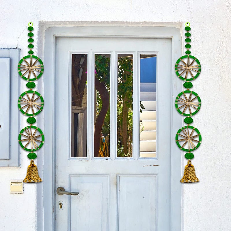 Rajasthan Kraft Rajasthan Kraft Pom Pom Jaal Chudi String Door Hanging Handmade Wall Hanging Backdrop Hanging DecorationDiwali Decoration for Home Decor Pack of 10 Colour Green RK3440110  - Image 2