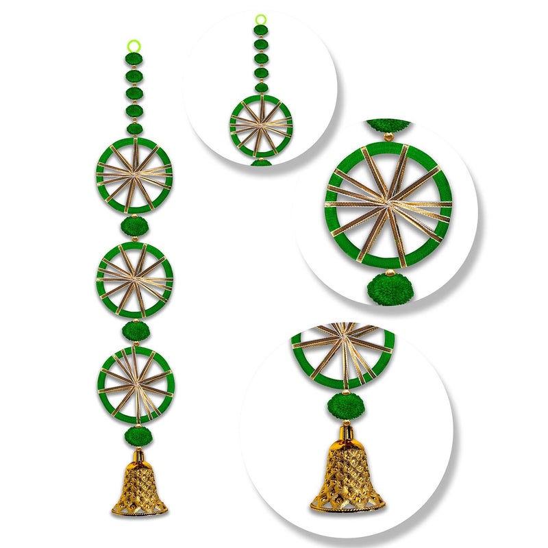 Rajasthan Kraft Rajasthan Kraft Pom Pom Jaal Chudi String Door Hanging Handmade Wall Hanging Backdrop Hanging DecorationDiwali Decoration for Home Decor Pack of 10 Colour Green RK3440110  - Image 4