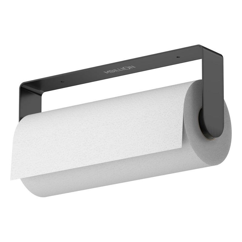 Mbillion Paper Towels Holder Under Cabinet Wall Mount and Self-Adhesive Paper Towel Rack for Kitchen Premium Grade SUS304 Stainless Steel Black - Image 1