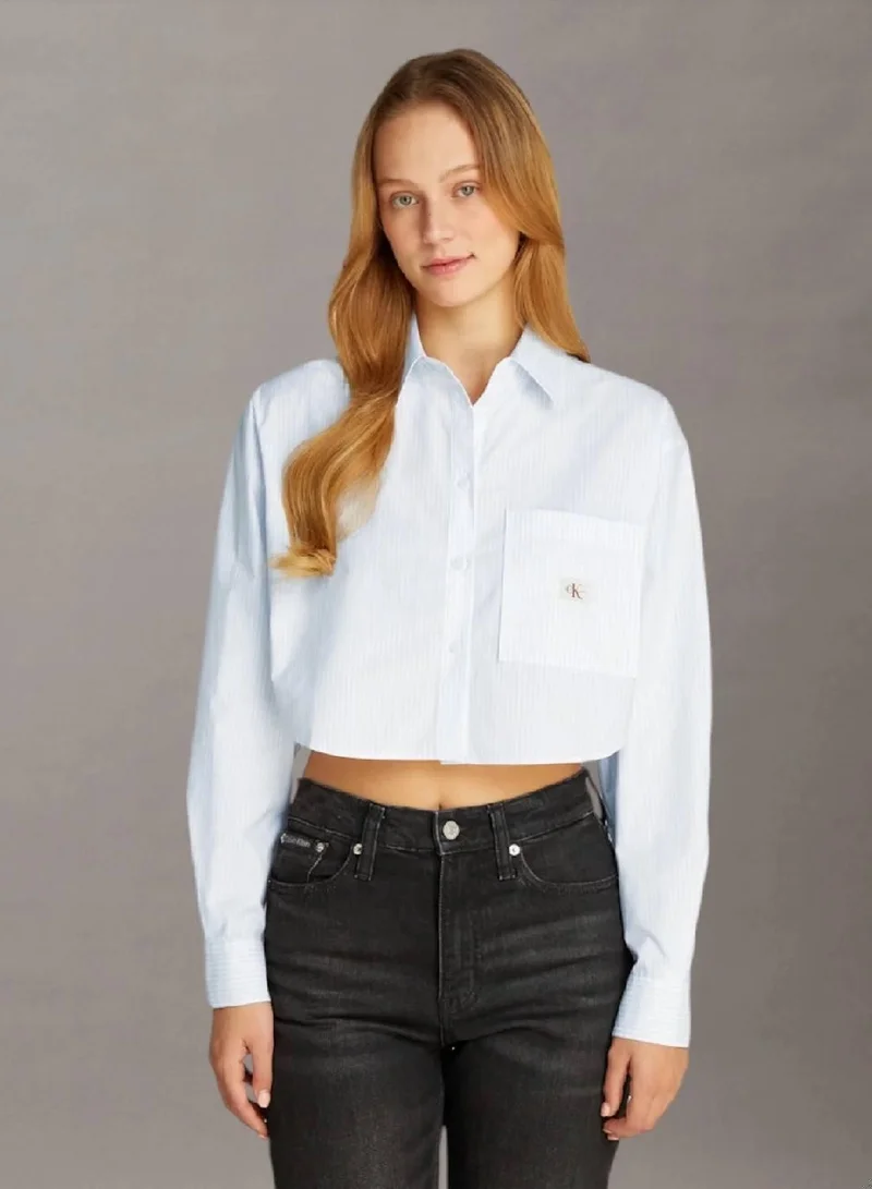 كالفن كلاين جينز قميص قصير من قطن البوبلين