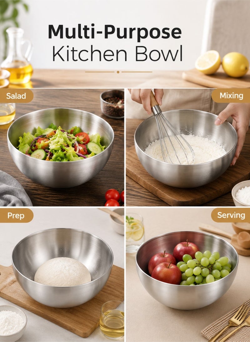 CHU DAI Multi Purpose 3.3L Stainless Steel Mixing Bowl, Food Grade Salad Bowl For Soup Rice Oatmeal Breakfast Dinner Indoor Outdoor Use - Image 3