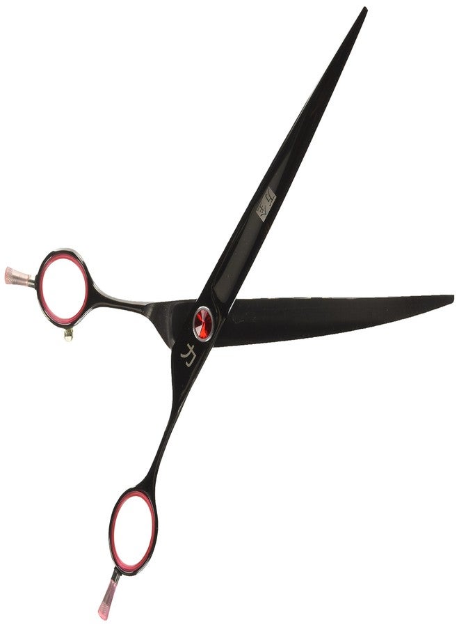 شيرز دايركت مقص قص ياباني منحني من التيتانيوم الأسود 440C من ShearsDirect مع حجر كريم أحمر، مزود بخاصية شد الشعر ومسند مزدوج للأصابع، 8.0 بوصة - Image 1