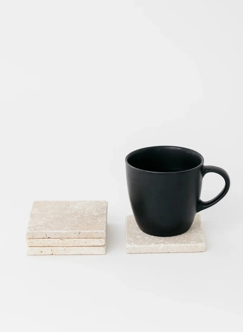 1Chase Natural Travertine Marble Coasters – Set of 4 (10x10cm) | Premium Travertine Marble Drink Coasters for Home & Office