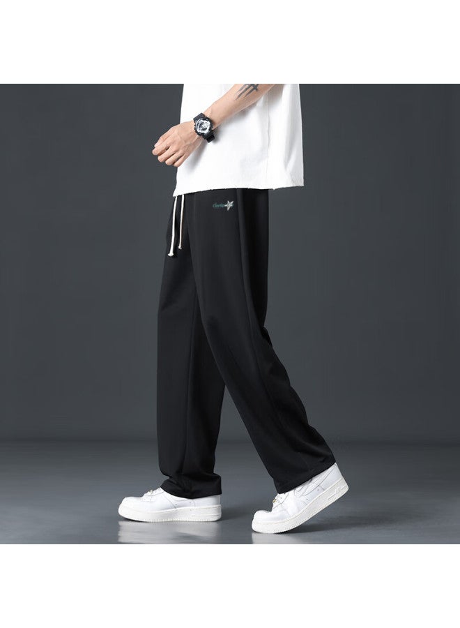 Clor Men's Pants, Spring And Summer Wide-leg Casual Trousers, Breathable Draping Sports Loose Straight-leg Pants, Cl06 Black, Size L - Image 5