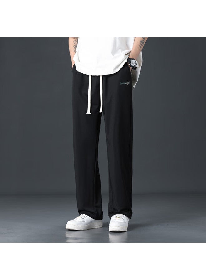 Clor Men's Pants, Spring And Summer Wide-leg Casual Trousers, Breathable Draping Sports Loose Straight-leg Pants, Cl06 Black, Size L - Image 2